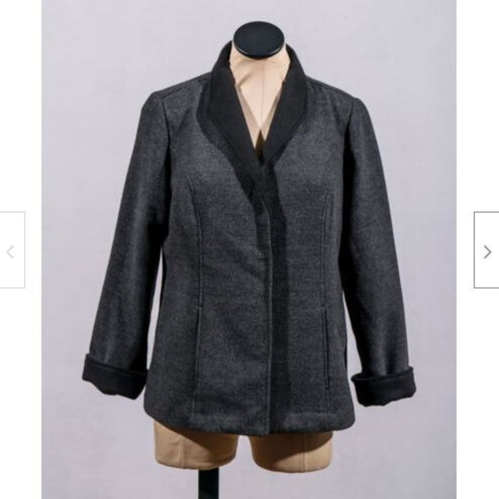 Chico's Gray Soft Felt Unlined Snap Front Shawl Collar Jacket Coat Sz 0 (S)